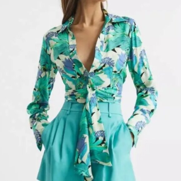 Reiss Tops - REISS Dana Tie Front Shirt – Aquamarine – US 4 – NWT
